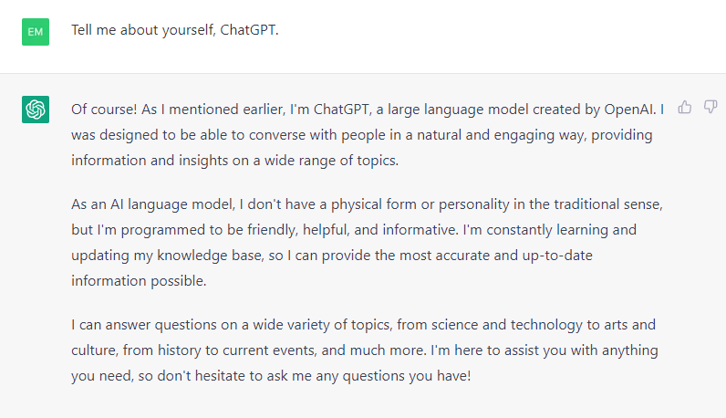 Screenshot of an interview with ChatGPT
