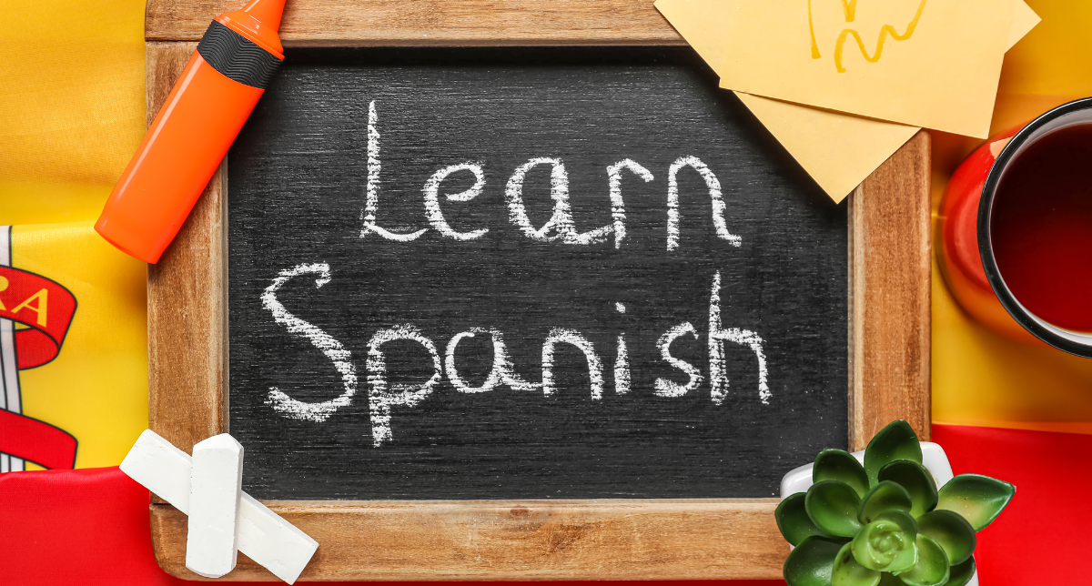 Image with text that reads "Learn Spanish"