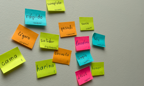 Spanish words on colorful sticky notes
